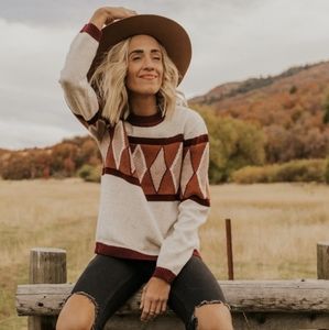 Roolee confetti Burgundy & Rust Diamond Detail Sweater Wool Blend 2x